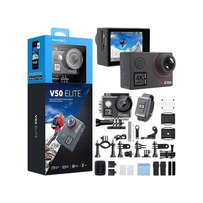 AKASO V50 Elite 4K/60FPS 20MP Wi-Fi Aksiyon Kamera ve Aksesuar Seti Siyah