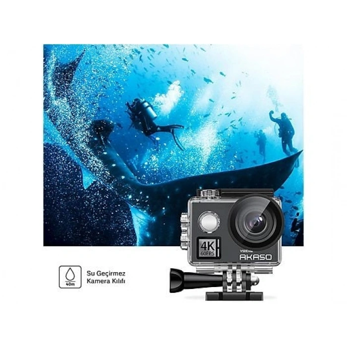 AKASO V50 Elite 4K/60FPS 20MP Wi-Fi Aksiyon Kamera ve Aksesuar Seti Siyah