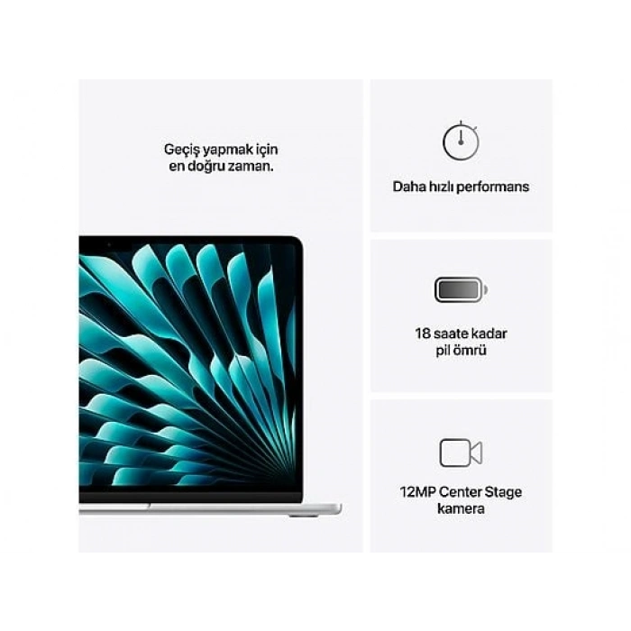 APPLE MC654TU/A/MacBook Air/Apple M4 İşlemci (10 Çekirdek CPU-10 Çekirdek GPU)/24GB RAM/512GB SSD/13.6/Silver