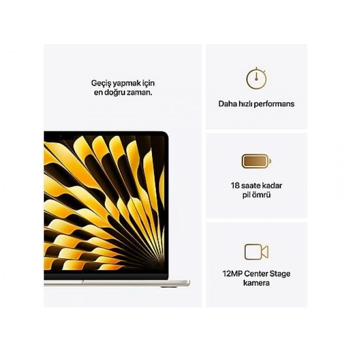 APPLE MW0Y3TU/A/MacBook Air/Apple M4 İşlemci (10 Çekirdek CPU-8 Çekirdek GPU)/16GB RAM/256GB SSD/13.6/Starlight