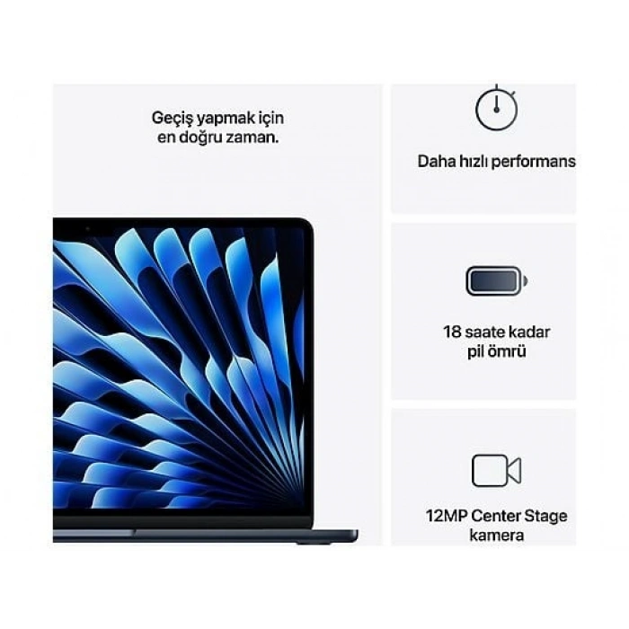 APPLE MW133TU/A/MacBook Air/Apple M4 İşlemci (10 Çekirdek CPU-10 Çekirdek GPU)/16GB RAM/512GB SSD/13.6/ Gece Yarısı
