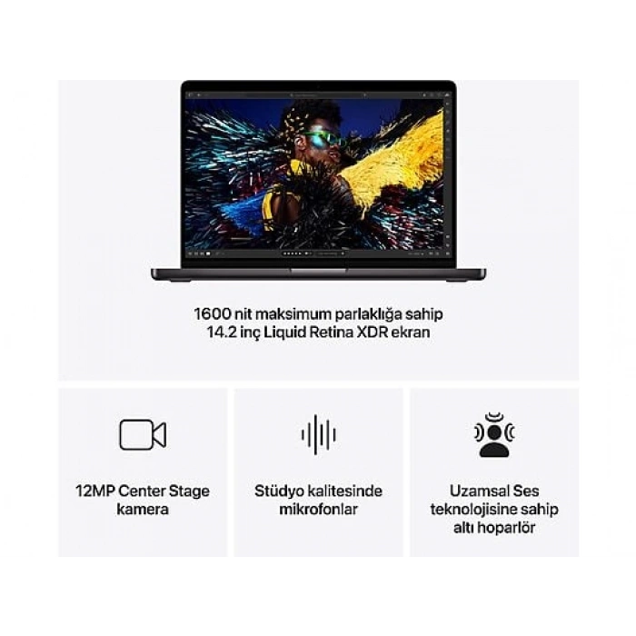 APPLE MW2U3TU/A/Macbook Pro/Apple M4 İşlemci/10 Çekirdek CPU-10 Çekirdek GPU/16GB RAM/512GB SSD/14.2/Uzay Siyahı