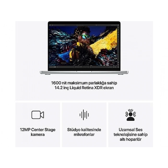 APPLE MW2W3TU/A/Macbook Pro/Apple M4 İşlemci/10 Çekirdek CPU-10 Çekirdek GPU/16GB RAM/512GB SSD/14.2/Gümüş