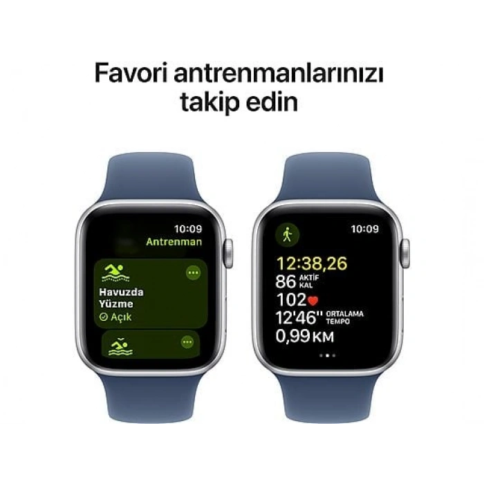APPLE Watch SE GPS 44mm Silver Aluminium Case with Denim Sport Band - M/L