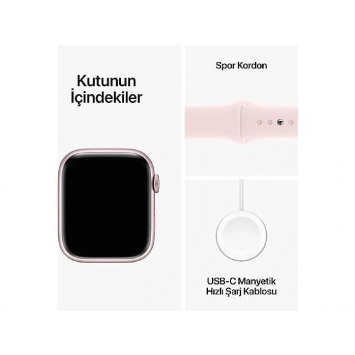 APPLE Watch Series 9 GPS + Cellular MRMK3TU/A  45 mm Pembe Alüminyum Kasa ve Uçuk Pembe Spor Kordon - S/M