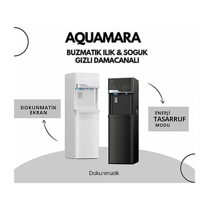 AQUAMARA Gizli Damacanalı Buz Makineli Su Sebili Beyaz