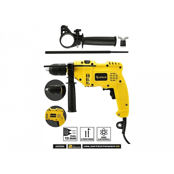 ASSUR 500 W Darbeli Metal Şanzıman 13 mm Elektrikli Matkap