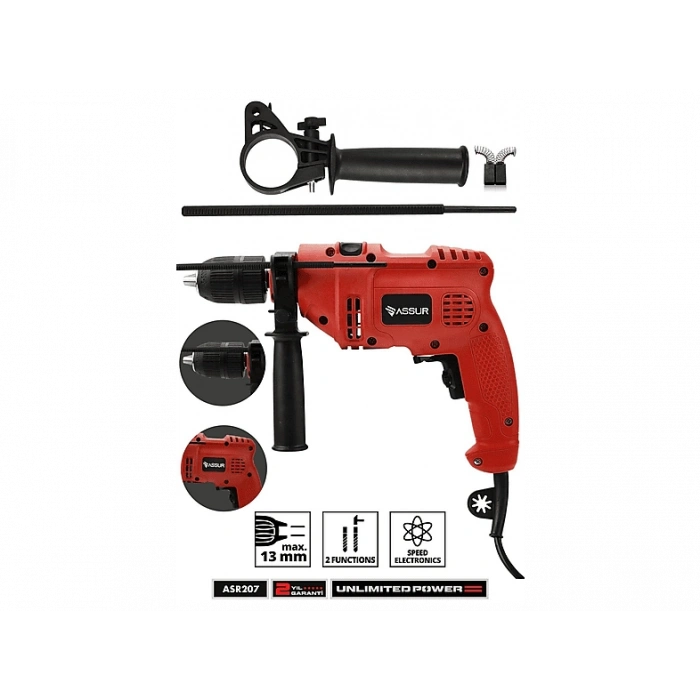 ASSUR 500 W Darbeli Metal Şanzıman 13 mm Elektrikli Matkap