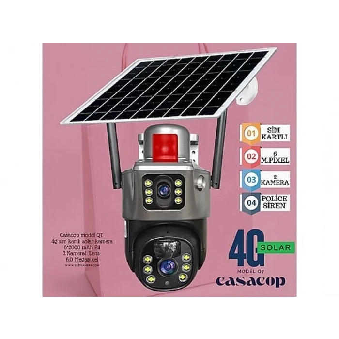 BESTCAM Model-Q7 2 Kameralı Sim Kartlı Solar Panel Sesli Gece Renkli 360 Derece Güvenlik Kamerası Gri