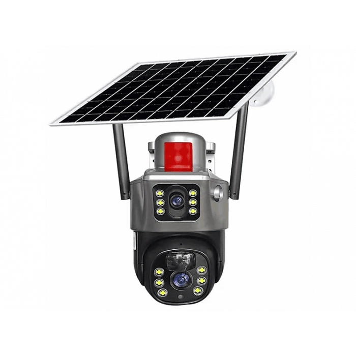 BESTCAM Model-Q7 2 Kameralı Sim Kartlı Solar Panel Sesli Gece Renkli 360 Derece Güvenlik Kamerası Gri