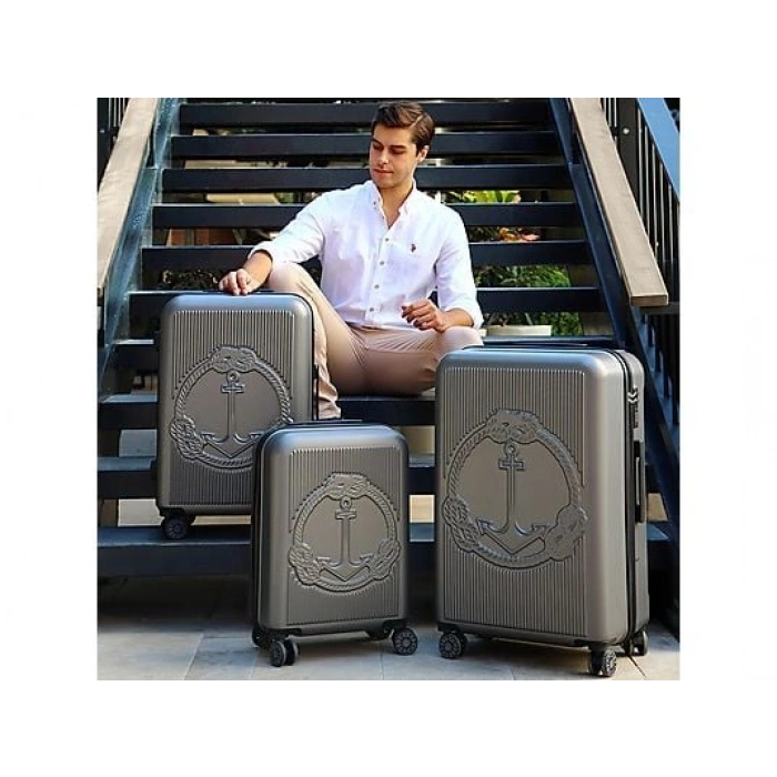 BIGGDESIGN Ocean Şifreli Kilit ABS 3lü Valiz Seti Gri