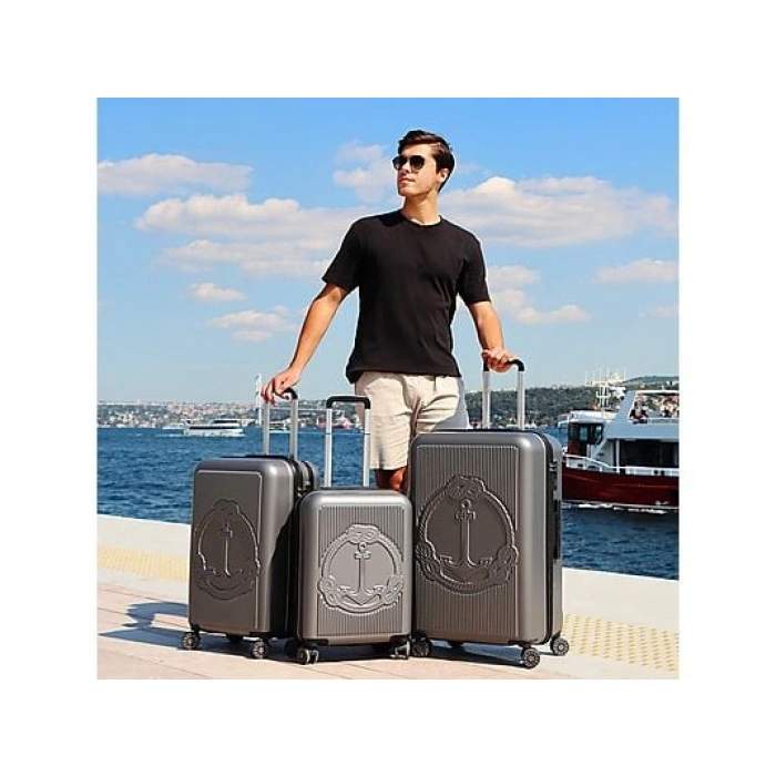 BIGGDESIGN Ocean Şifreli Kilit ABS 3lü Valiz Seti Gri