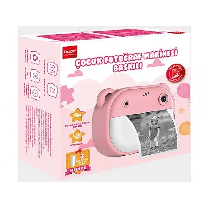 BOOD Baskılı Çocuk Fotoğraf Makinesi Pembe