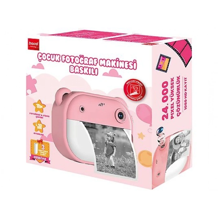 BOOD Baskılı Çocuk Fotoğraf Makinesi Pembe