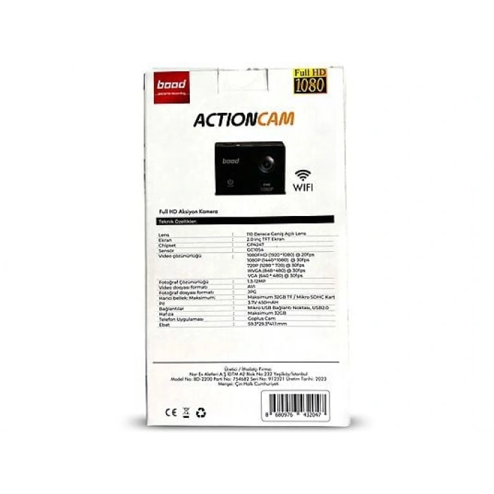 BOOD BD-2200 Full HD Wi-Fi Aksiyon Kamera