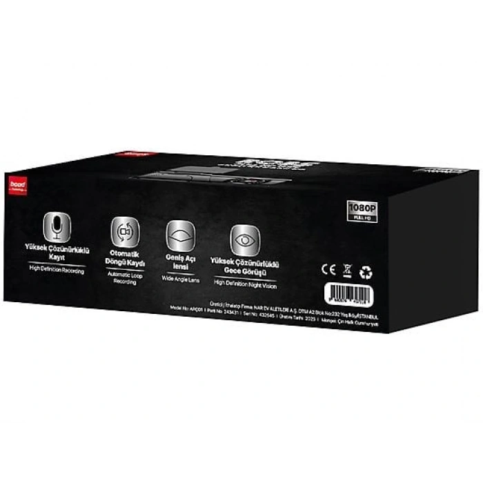 BOOD Robs Full HD 1080P WiFi 140 ° Görüş Açışı Gece Görüşlü Araç İçi Kamera