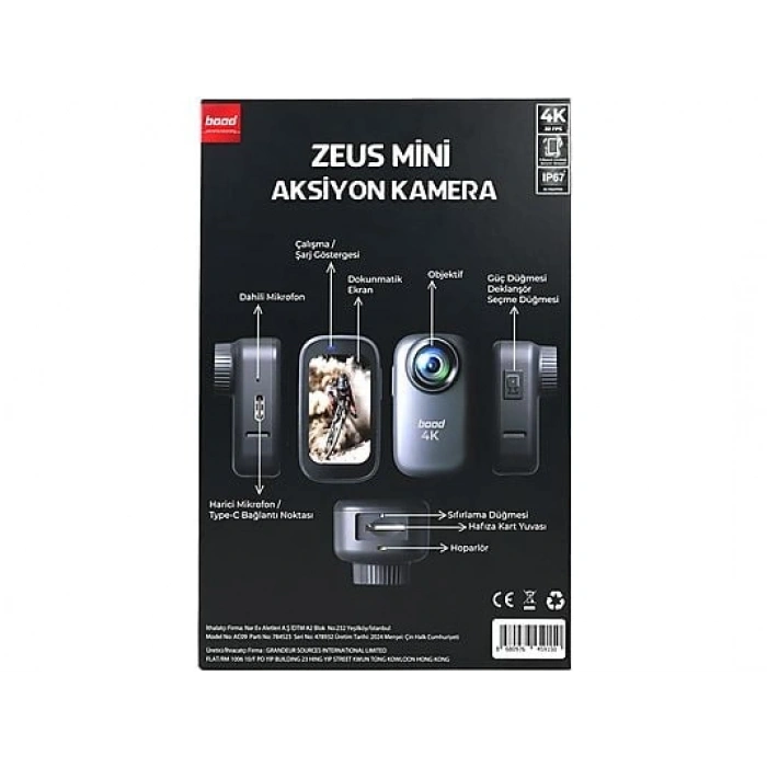 BOOD Zeus 4K Dahili Mikrofonlu  Mini Aksiyon Kamera