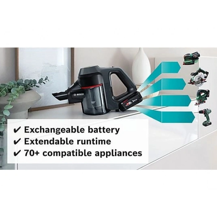BOSCH BCS712ATR Unlimited 7 Şarjlı Süpürge Gri (Çift Bataryalı)