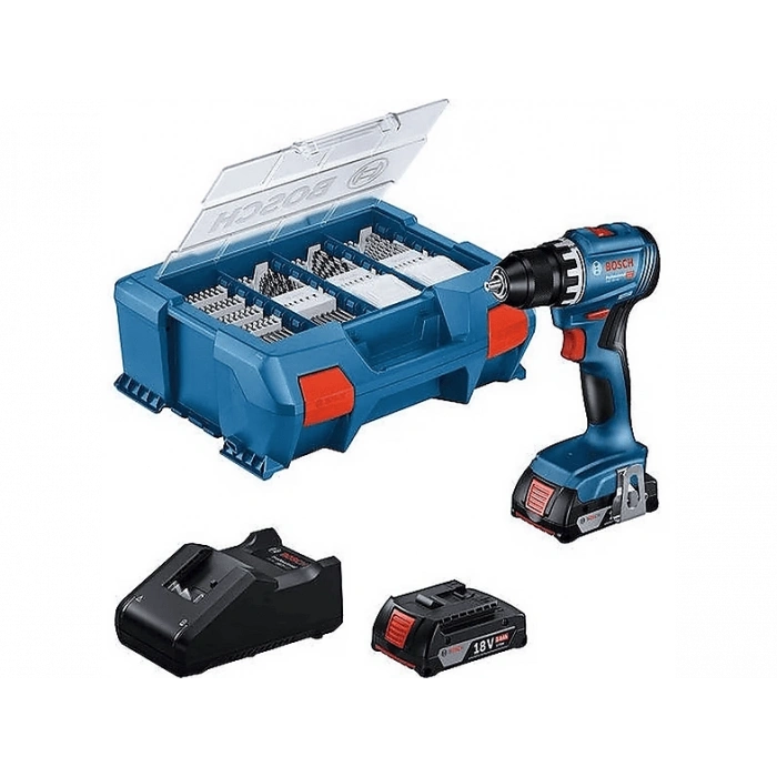 BOSCH GSR 18V-45 63 Parça Aksesuar Seti Çift Akülü 2.0Ah Akülü Vidalama