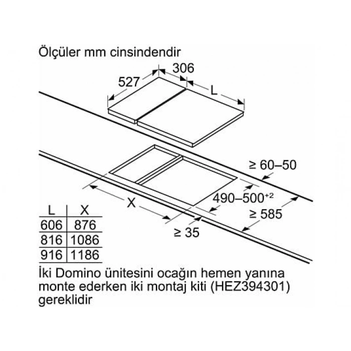 BOSCH PRB3A6B70 Ankastre  Gazlı Domino Ocak