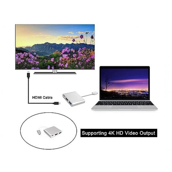 DAYTONA FC01 3 in 1 Type C HDMI USB Multi Adaptör Silver