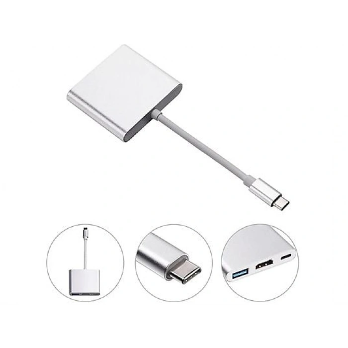 DAYTONA FC01 3 in 1 Type C HDMI USB Multi Adaptör Silver