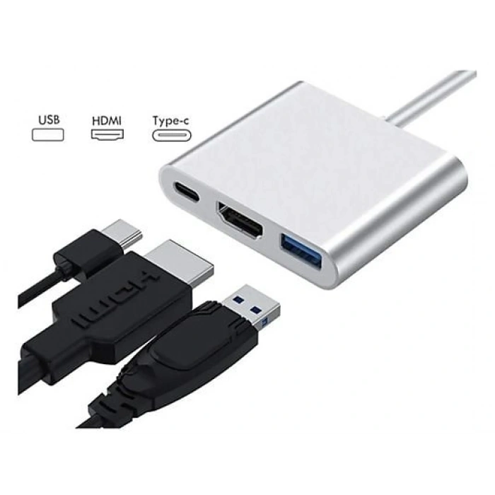 DAYTONA FC01 3 in 1 Type C HDMI USB Multi Adaptör Silver