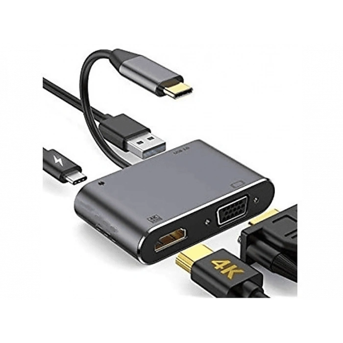 DAYTONA FC02 4 in 1 USB C to HUB PD HDMI VGA USB Adaptör Gri