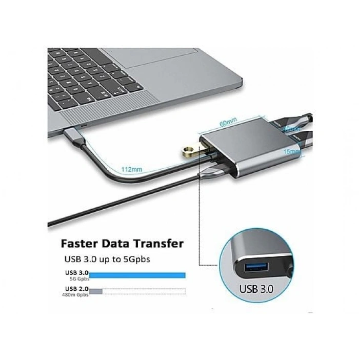 DAYTONA FC02 4 in 1 USB C to HUB PD HDMI VGA USB Adaptör Gri