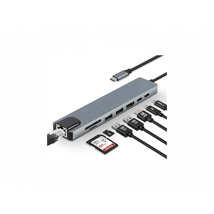 DAYTONA FC10 8 in 1 Type C to 2 Port USB 3.0 2 SD TF HDMI RJ45 2PD Kablolu Adaptör