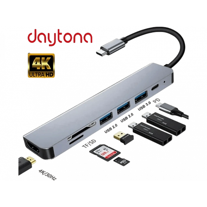 DAYTONA FC17 Type-C to HDMI 2* USB 3.0 SD TF 5IN1 Çevirici Adaptör