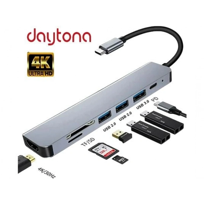 DAYTONA FC17 Type-C to HDMI 2* USB 3.0 SD TF 5IN1 Çevirici Adaptör