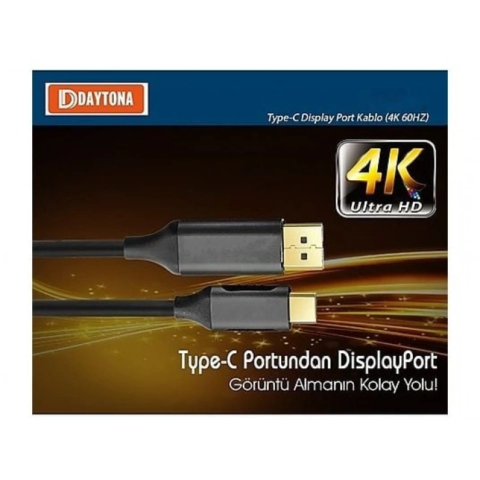 DAYTONA K-01E Type-C To Display Port Dp 4K HD 1.8m Görüntü Aktarım Kablosu Gri