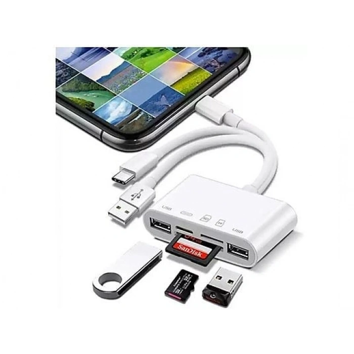 DAYTONA NK1032 Pro Type-C Lightning Usb-A To 2x Usb3.0 Sd Tf Pd Kart Okuyucu Çevirici Hub Adaptör