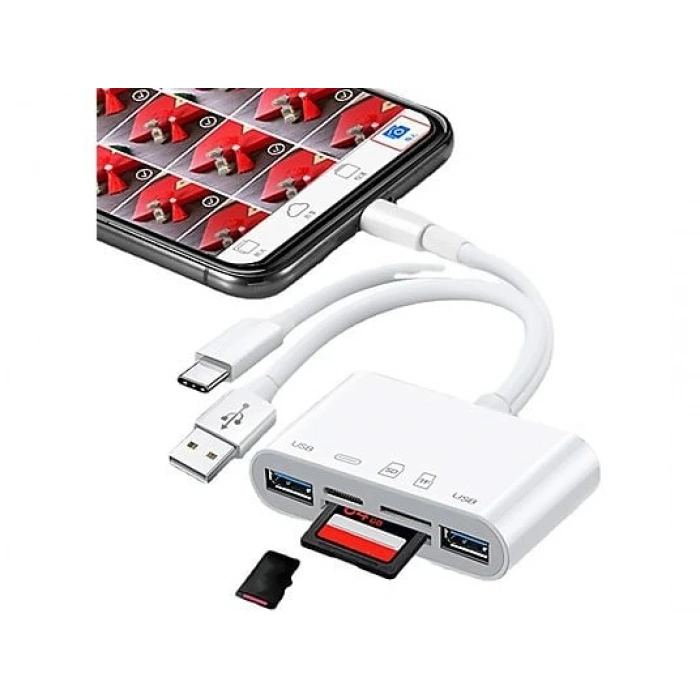 DAYTONA NK1032 Pro Type-C Lightning Usb-A To 2x Usb3.0 Sd Tf Pd Kart Okuyucu Çevirici Hub Adaptör