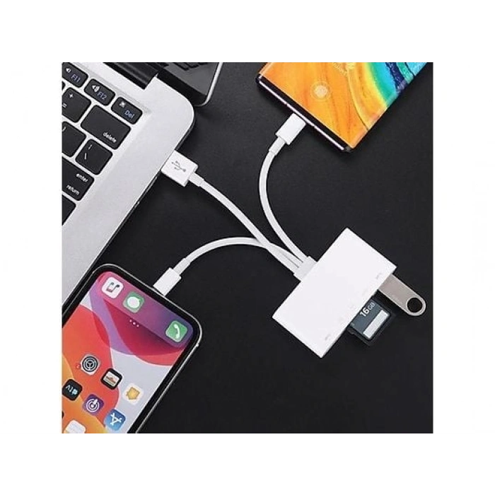 DAYTONA NK1032 Pro Type-C Lightning Usb-A To 2x Usb3.0 Sd Tf Pd Kart Okuyucu Çevirici Hub Adaptör