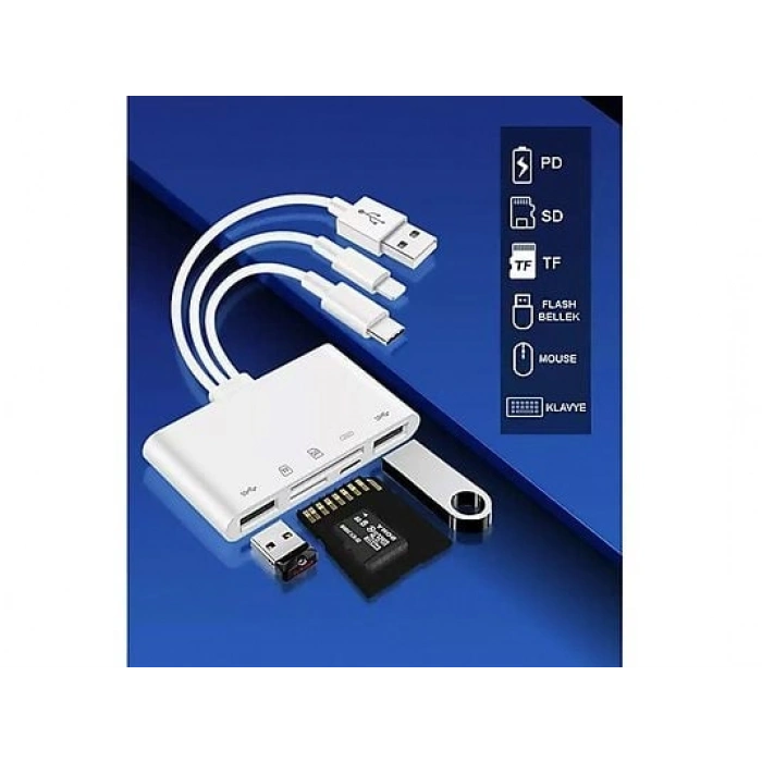 DAYTONA NK1032 Pro Type-C Lightning Usb-A To 2x Usb3.0 Sd Tf Pd Kart Okuyucu Çevirici Hub Adaptör