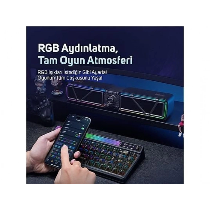 DIVOOM D-Base 30W RGB Işıklı Çift Portlu 35W Hızlı Şarj Masaüstü Gaming Bluetooth Hoparlör Pembe