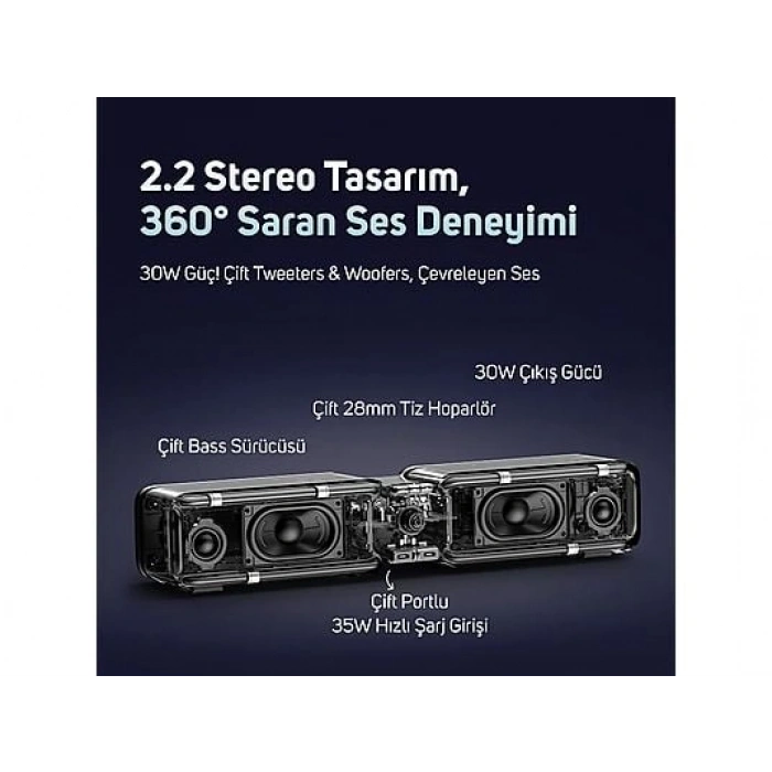 DIVOOM D-Base 30W Rgb Işıklı Çift Portlu 35W Hızlı Şarj Masaüstü Gaming Bluetooth Hoparlör Siyah