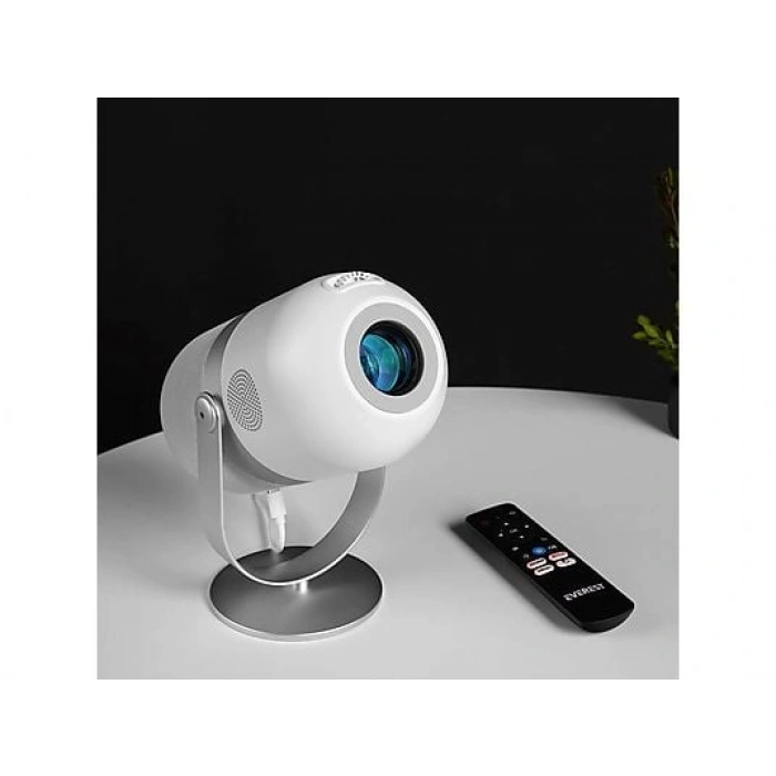 EVEREST PJ09 1280*720P 4500 Lümen 150 ANSIL Android 9.0 Ekran Yansıtmalı Dahili Hoparlörlü Mini Taşınabilir Projeksiyon Cihazı Beyaz