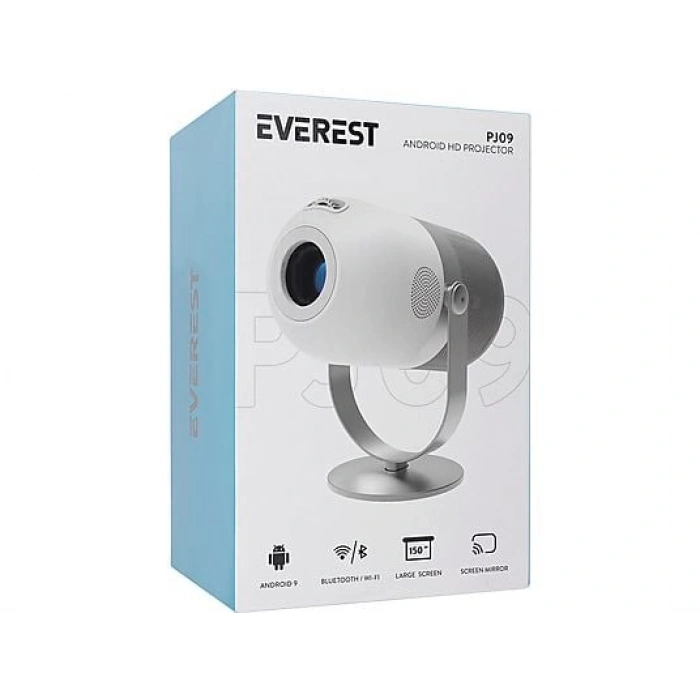 EVEREST PJ09 1280*720P 4500 Lümen 150 ANSIL Android 9.0 Ekran Yansıtmalı Dahili Hoparlörlü Mini Taşınabilir Projeksiyon Cihazı Beyaz
