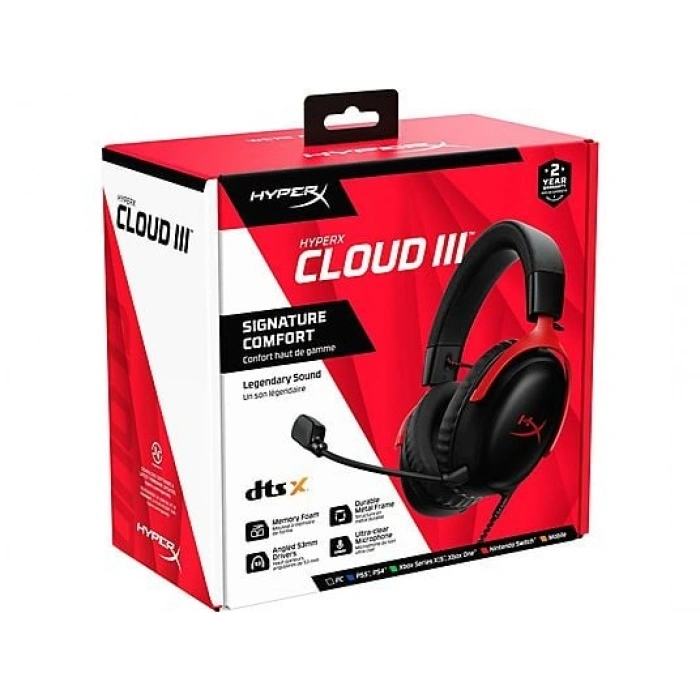 HYPERX Cloud III Red Headset 727A9AA Kablolu Kulak Üstü Kulaklık Siyah Kırmızı