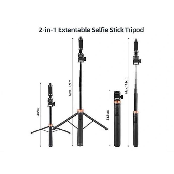 KINGJOY M080 Bluetooth Çok Fonksiyonlu Selfie Çubuğu ve Tripod Siyah