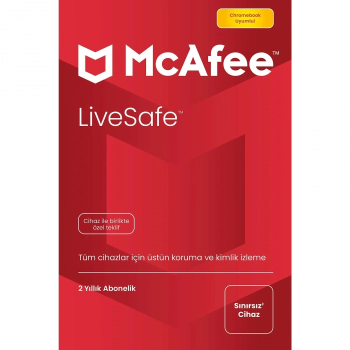MCAFEE(UE) LiveSafe (Windows, macOS, Android, iOS, ChromeOS) - Sınırsız Cihaz - 2 Yıllık Abonelik (Ürün Anahtar Kartı)