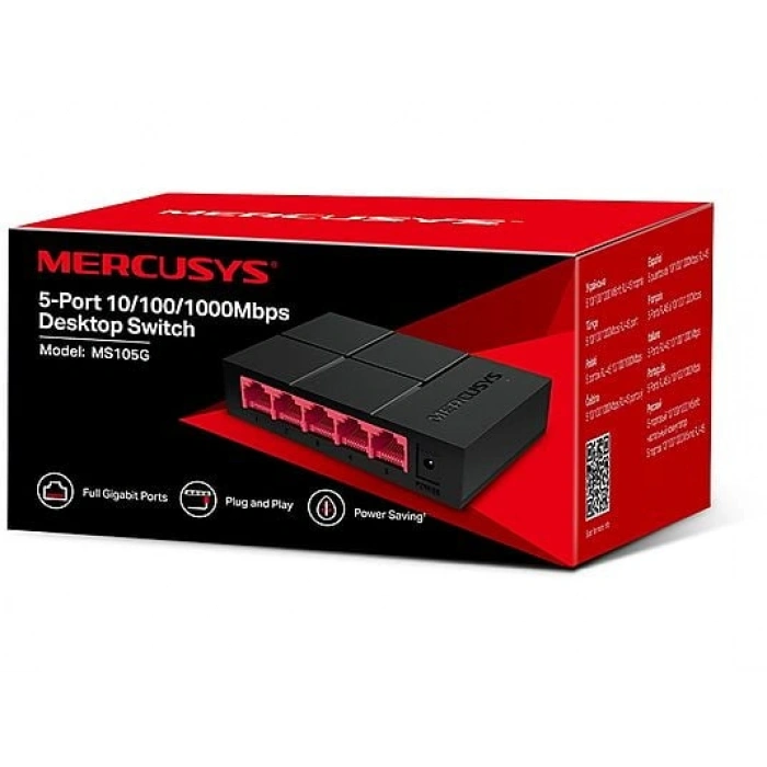 MERCUSYS MS105G 5-Port 10/100/1,000 Mbps Desktop Kablolu Switch Siyah