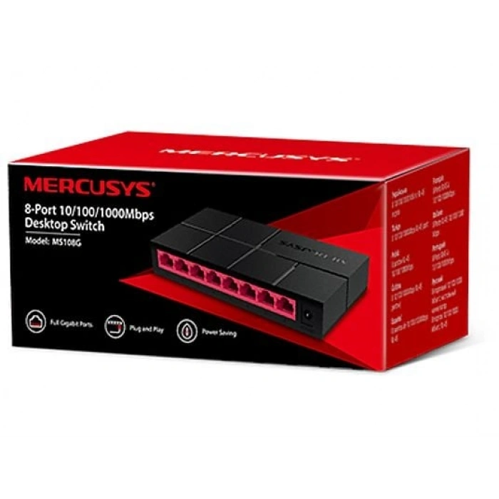 MERCUSYS MS108G 8-Port 10/100/1000 Mbps Masaüstü Switch Siyah