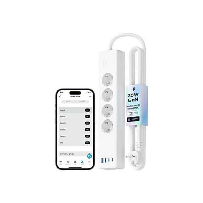 MEROSS 30W 2TypeC + 2Us 4lü Akıllı Priz Beyaz