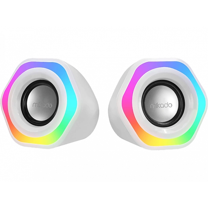 MIKADO MD-176 2.0 3W*2 Beyaz RGB Aydınlatmalı USB + 3.5mm USB 5V Hoparlör