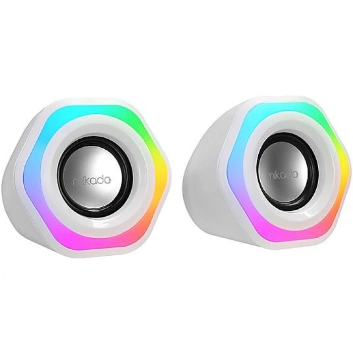 MIKADO MD-176 2.0 3W*2 Beyaz RGB Aydınlatmalı USB + 3.5mm USB 5V Hoparlör