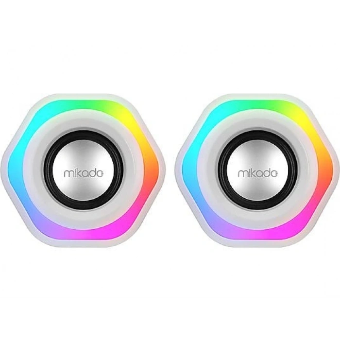 MIKADO MD-176 2.0 3W*2 Beyaz RGB Aydınlatmalı USB + 3.5mm USB 5V Hoparlör
